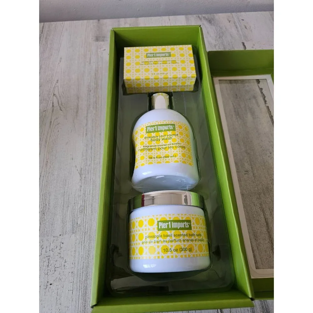 Pier 1 pineapple basil bath set salts body wash soap‎ bar retired new